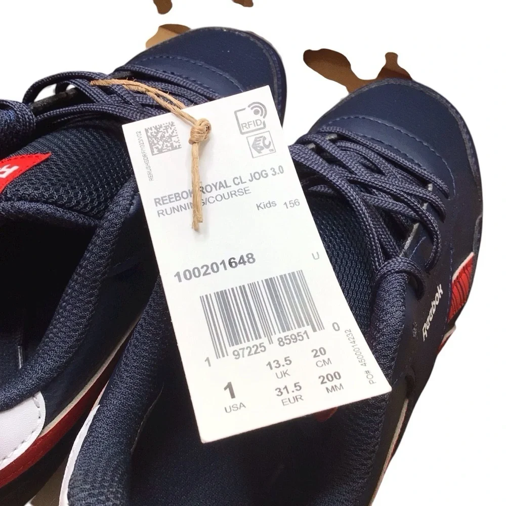 Reebok Royal CL Jog 3.0 Kids Sneakers Size 1 Navy Red White Retro Runner NIB